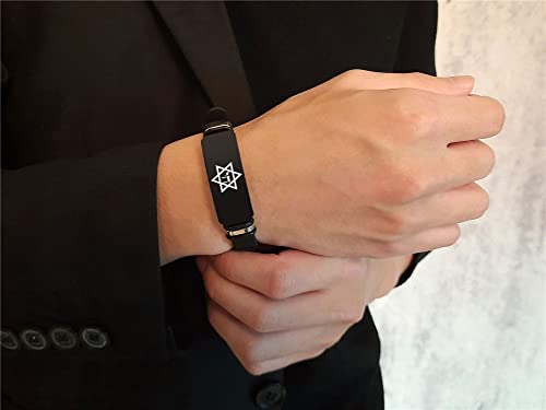 Black Star of David & Jewish Hebrew Chai Life Amulet Symbol Silicone Bracelet & Bangle Judaica Israel Religious Supernatural Jewelry for Israeli4