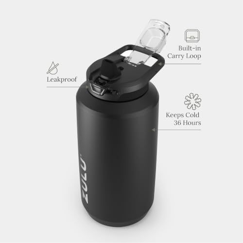 Image of ZULU Goals Vacuum Insulated Large Capacity Stainless Steel Water Bottle | Reusable Jug Thermoses with Carry Handle | Leak-Proof Lid | Perfect for Travel, Workout, Gym, Hiking, Camping | 64oz, 101oz