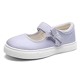 Rihero Toddler Sneakers Girls School Uniform Mary Jane Flats Glitter Purple Walking Shoes for Toddler Little Big Kids Size 12