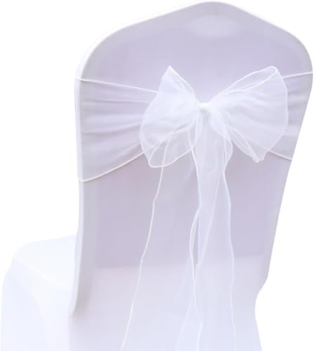 CNFQ Lot de 50 Noeuds De Chaise Organza Baptême Fête Déco Mariage (Blanc)