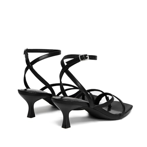 Athlefit Women's Strappy Kitten Heels Square Toe Flip Flops Low Heels Ankle Strap Party Dress Thong Heeled Sandals4