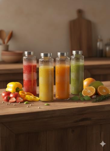 Image of Borosilicate Glass Water Bottle 750ml Pack of 4 | Leakproof Stainless Steel Lid | Juice, Detox, Milk, Smoothie & Fridge Bottle | BPA-Free Premium Glass Bottles for Home, Office & Travel