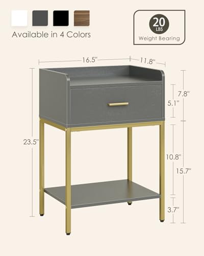 Image of Masupu Gray Nightstand,3-Tier Modern Bedside Table Night Stand with Storage Drawer and Shelf,Small End Side Table for Bedroom,Living Room,(Without Outlet,)