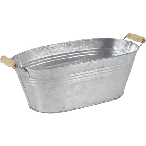 AUBRY GASPARD - Jardinière Ovale Zinc et Bois - Grand Modèle 40.5x20x14 cm - Zinc Résistant Corrosion - Anses Bois - pour Balcon, Terrasse, Entrée - Design...