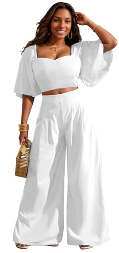 WUSENST Plus Size 2 Piece Outfits for Women Crop Top