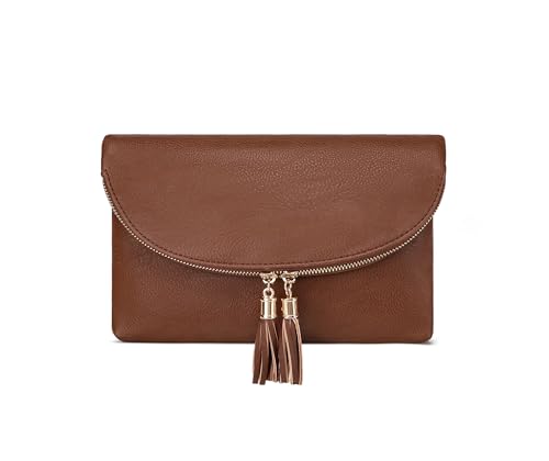 Solene Women's Envelop Clutch Crossbody Bag With Tassels Accent (WU075-Coffee)