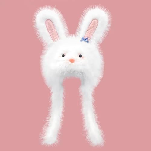 Rabbit Ear Hat Winter Plush with Windproof Strap for Outdoor Stage Performance Holiday Photo Props White 5