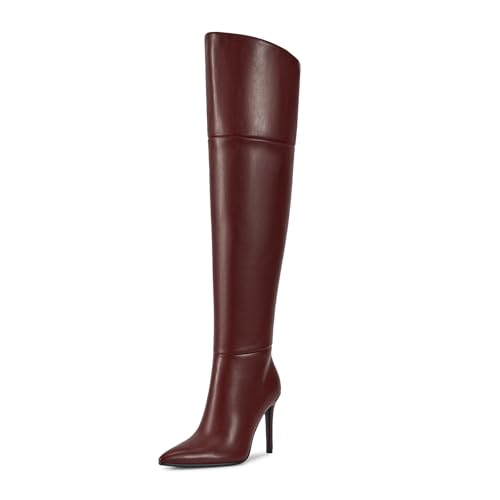 Image of wetkiss Womens Thigh High Boots Stiletto High Heel Over the Knee Fashion Dress Long Boots with Sexy Ponited Toe Zipper up Tall Boots for Date Party Club
