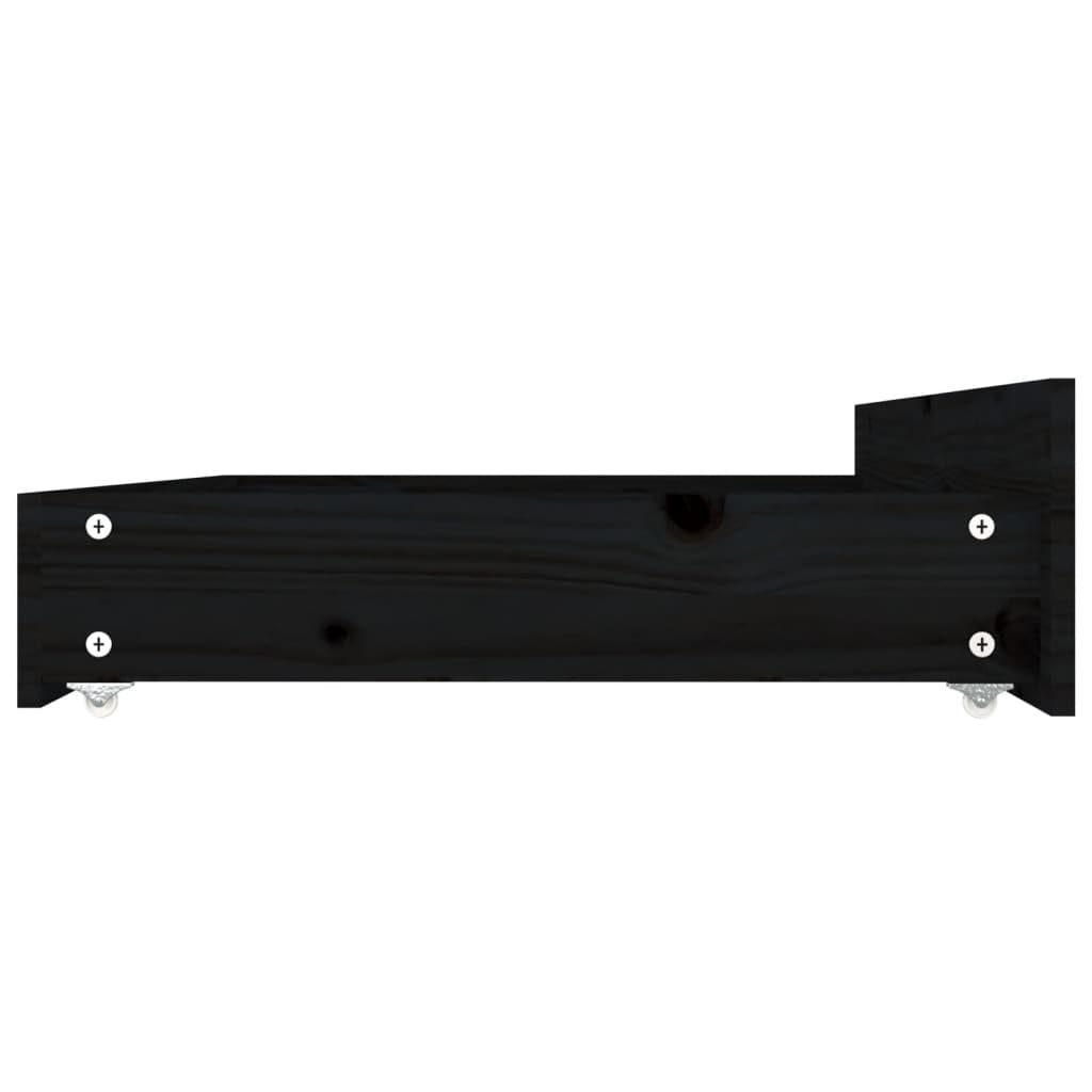 vidaXL 4X Tiroirs de Lit Accessoire de Chambre à Coucher Tiroirs de Rangement Unité de Rangement de Lit Intérieur Noir Bois de Pin Massif