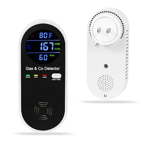 Explosive-Gas-Detectors and Carbon-Monoxide-Detector Plug in,4-in-1 Carbon Monoxide Alarm,Natural Gas Leak Detector,Propane & CO Detector with Fahrenheit(°F) & Humidity for Home,RV,Apartment,Hotel