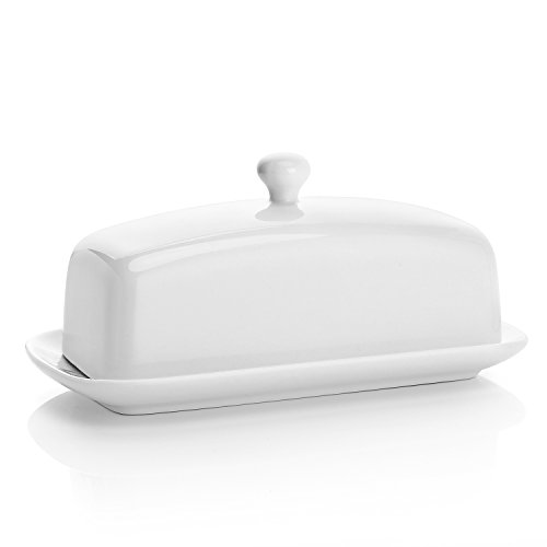 Sweese 307.101 Porcelain Butter Dish with Lid, Perfect for East West Coast Butter