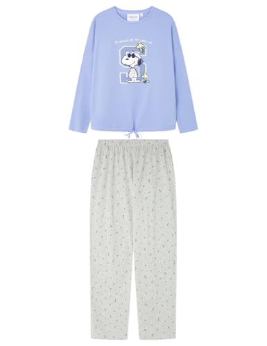 Women'secret Pijama de Manga Pantalón Largo Colección Multilicense Campus, Blue Print, M para Mujer