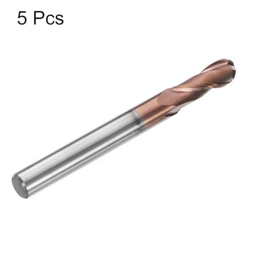 Image of HARFINGTON 5 Pcs Ball Nose End Mill 2 Flute 1 /4 inch Diameter 1 /4 inch Shank Tungsten Carbide TiAlN Coated Spiral CNC Router Bits 3 /4 inch Cutting Length Single End Ball for Carving Engraving Grinding