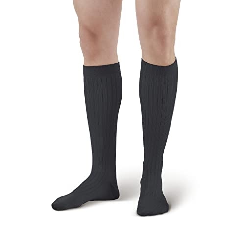 Ames Walker AW Style 129 Men's Micro/Cotton Dress 15-20 mmHg Moderate Compression Knee High Socks Black Medium