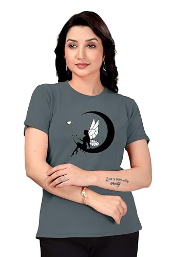 Image of Women Round Neck Printed Cotton Blend Regular Fit T-Shirt