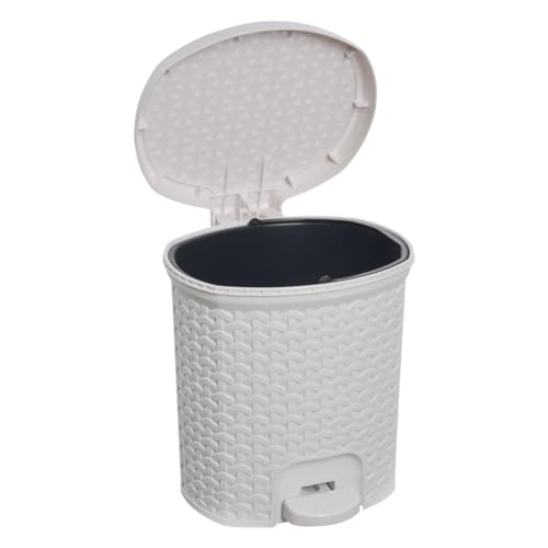 Image of keeeper Multipurpose Rubbish Bin with Lid, Rattan Design, Capacity 5.5 L, Size 22.5 x 24 x 26 cm, Nordic White