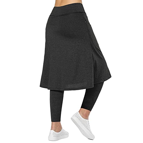 Image of Women Knee Length Skirts with Leggings,Pickleball Skirted Leggings Capris for Tennis Yoga Women Zipper Pockets