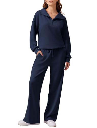 Image of PINSPARK 2 Piece Sets for Women 2026 Fall Outfits Sweatsuit Oversized Sweatshirt Wide Leg Sweatpants Matching Set Tracksuit