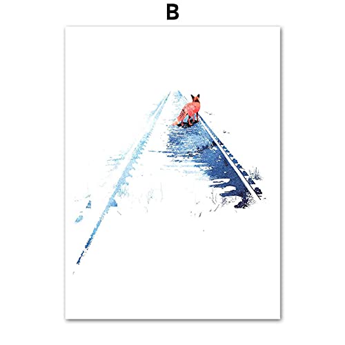 Mur art toile peinture neige et pin forêt renard abstrait nordique affiches imprime photos 50x70cm - 3
