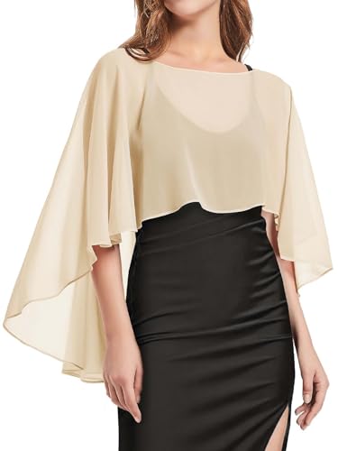 Womens Capelets Shawls and Wraps for Evening Dress Chiffon Capes Wedding Cover Up, Champagne