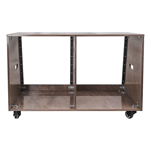 Image of Sound Town DIY 2 x 12U Slanted Studio Rack with Solid Baltic Birch Plywood, Casters, weathered brown for Recording Room, Home Studio (SDRK-D12TB)