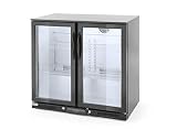 HENDI Bar Kühlschrank-Doppeltürig, Mit LED-Innenbeleuchtung, Digitalanzeige und Temperaturregelung, Kühlmittel: R600a, mit 4 verchromten Regalböden, 230V, 215W, 900x500x(H)900mm, Verchromt, Aluminium