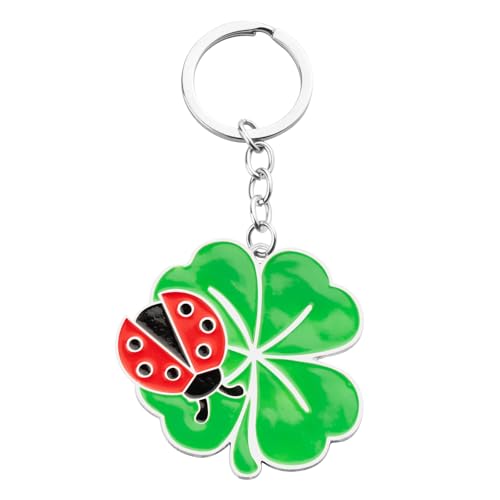 BOOMTOP Portachiavi Quadrifoglio Portafortuna da Regalare in Lega Portachiavi Quadrifoglio con Coccinella per Unisex Auto Moto Macchina Bomboniere Compleanno Capodanno Natale Regalo Verde