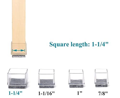 Furnigear Chair Leg Floor Protectors, Furniture Felt Pads Silicone Chair Leg Caps 1 1/4" Square Floor Protectors for Hardware (Clear gray-20 Pack) - Thumbnail 3