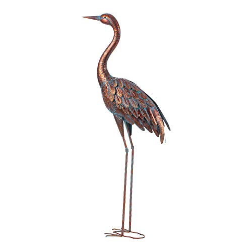 Kircust Garden Statues and Sculptures Metal Heron Decoy, Standing Patina Crane Yard Art for Outdoor Patio Lawn Decoration, 48-Inch High (1PC)
