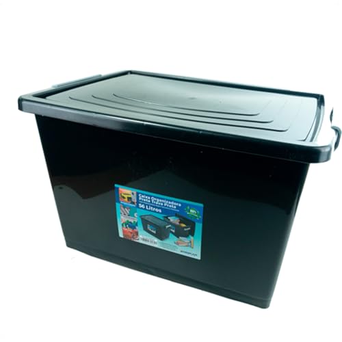 Kit 3 Caixas Organizadoras 56 Litros C/Tampa e Trava Preta 25793PM Arqplast