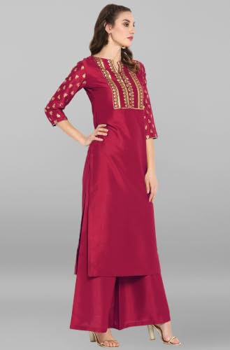 Image of Janasya Women's Silk Blend Tie & Dye Yoke Embroidered Straight Kurta Pant Set