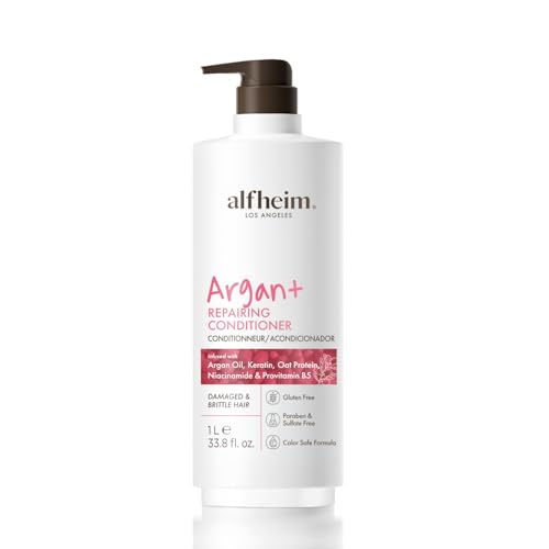 ALFHEIM Argan+ Repairing Conditioner | Smooths Frizz & Prevents Breakage | Infused With Argan Oil, Keratin & Niacinamide for Dry, Damaged & Over-Processed Hair | Sulfate & Paraben-Free | 33.8 Fl oz