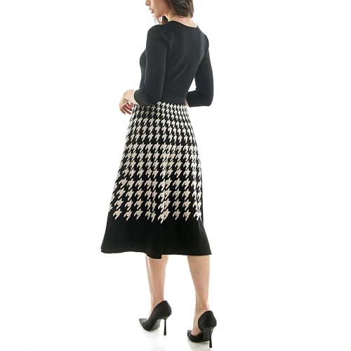 Women's 3/4 Sleeve Solid Sweater Midi with Houndstooth Skirt4