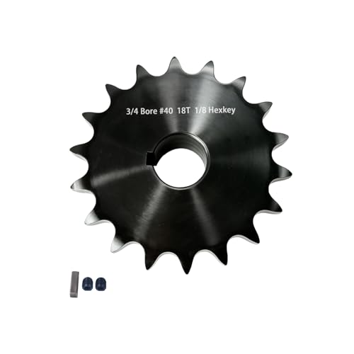Image of 40BS18-3 /4 Roller Chain Sprocket with 3 /4 inch Bore 18 Tooth, Black Oxide Finish, Includes 2 Set Screws and 1 Key, Heavy Duty Drive Sprocket for #40 Chain