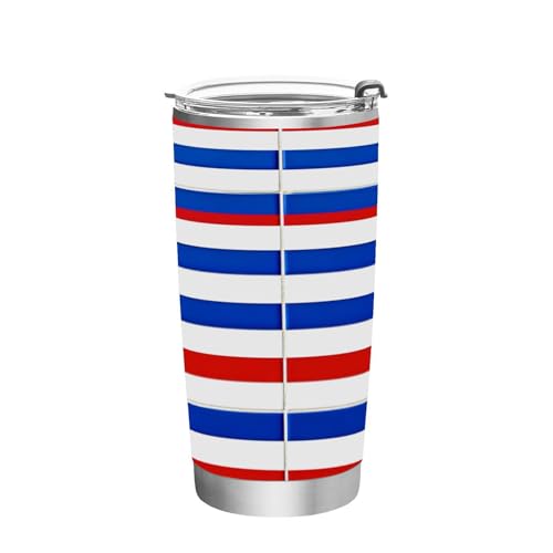 MOOCG 11 oz Insulated Water Bottle Blue Red Stripe Pattern Tumbler with Lid and Straw Stainless Steel Coffee Travel Mug Iced Coffee Cup Leakproof Bottle