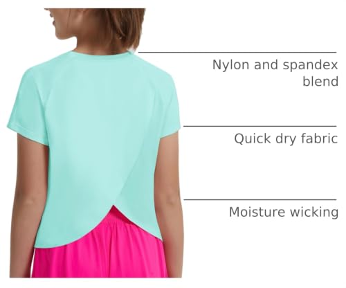 Image of EXARUS Girls Athletic Shirts Quick Dry Workout Split Back Crop Tops 6-14Y | Tween Athletic Sports Soccer Activewear Gym Running Dri Fit Teen Tennis Performance Hiking Short Sleeve Tees Kids 6-14Y