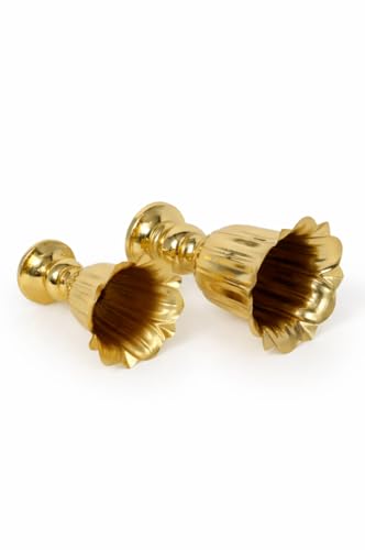 Image of Gold Metal Flower Vase for Table Decor Set of 2 | Tulip Fluted Urn Design | Electroplated Alloy Decorative Vase for Living Room, Home Decor (Champagne Gold Finish)