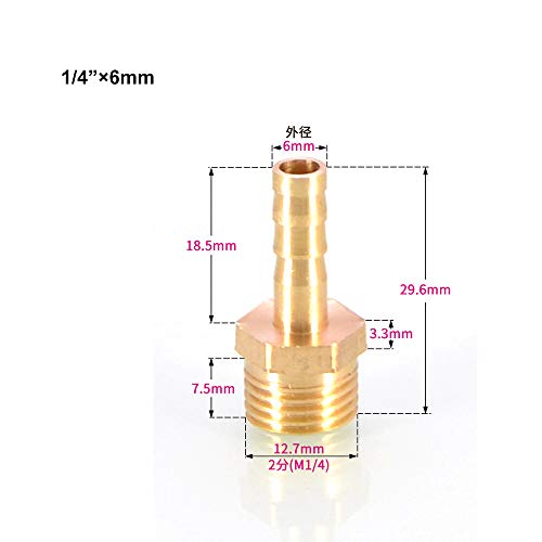 TopHomer BSP Hose Connector Brass Pipe Fitting 6mm Barb x G1/4 Male - Image 2