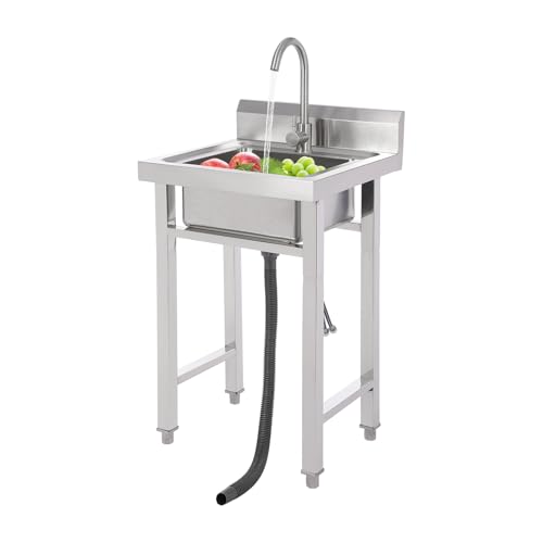 50 * 50 cm Independiente Fregadero Doble Cuenco, Acero Inoxidable Fregadero de Catering, Fregadero Comercial, para Cocina Camping Exterior Interior Restaurante