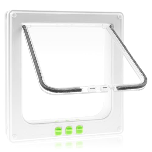 ZJRDYYK Cat Door, Lockable Cat Flap Door Indoor Exterior with 4 Way Lock, Thin Cats Door, Pet Door for Cats, Kitties (White)