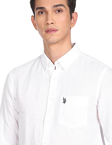 Image of U.S. Polo ASSN. Men's Solid Linen Tailored Fit Button Down Casual Shirt