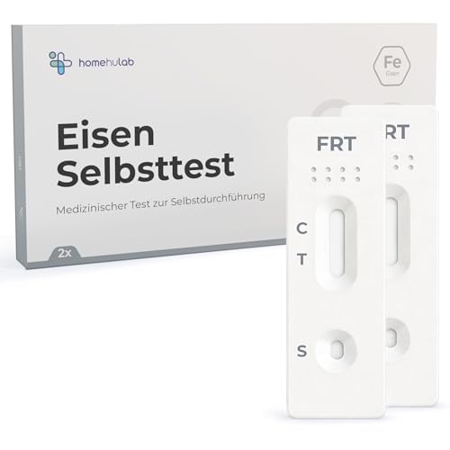 Homehulab 2x Eisenwert Selbsttest doppelter Eisenmangel Test für zuhause zur Feststellung eines Eisen Mangels bei Symptomen wie Kopfschmerzen, Müdigkeit oder Haarausfall - Ergebnis in 5 Minuten