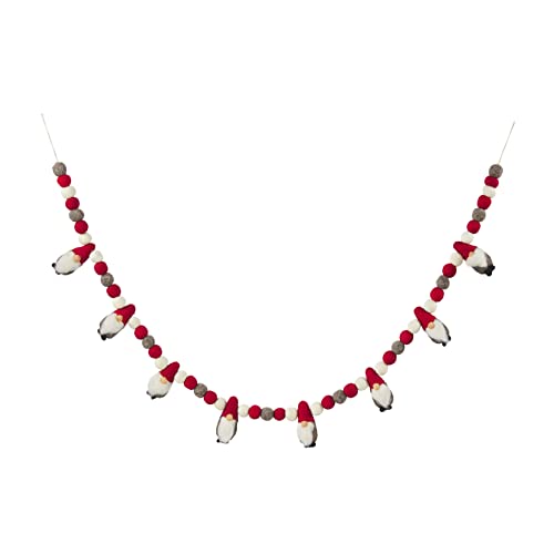 Mud Pie Christmas Gnome Wool Garland, Red