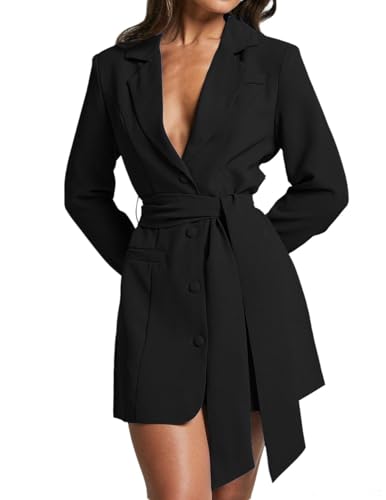 Melliflo Women Belted Blazer Set Formal Work Office Blazers Trench Coat Long Sleeve Double Breasted Blazer Dress with Belt