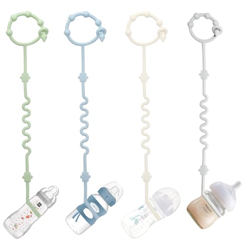 RTMOK (4Pcs) Sippy Cup Strap Keep Bottles and Sippy Cups Off The Floor Sippy Cup Holder Strap Suitable for High Chairs Strollers and Water Bottles- Dishwasher Safe