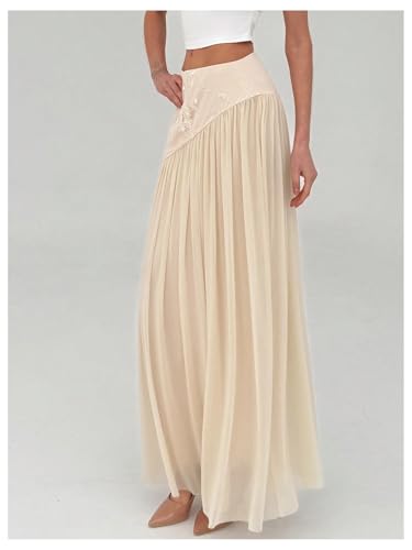 Milumia Women's Floral Embroidery Ruffle Maxi Skirt Elegant Layered Flowy Long Skirts2