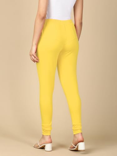 Image of Lux Cozi PYNK Solid Premium Cotton Lycra Churidar Leggings for Women | Regular Fit Elastic Waist Full Length Women Leggings | Free Size