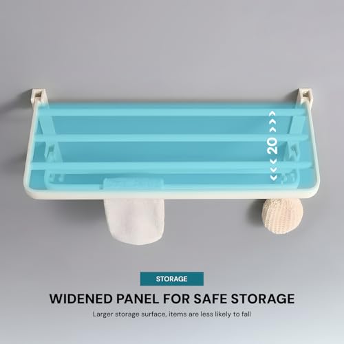 Image of MIORAH 24 Inch Powder - Coated Aluminium Towel Rack with Hooks - Rust - Free, Space - Saving Bathroom No Drill Self Adhesive Towel Rack Easy Installation White