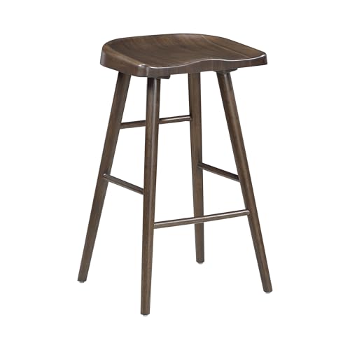 Lexicon Bar Height Stools Set of 2, Sturdy Acacia Wood Frame Saddle Seat Bar Chairs, Rustic Backless Kitchen Island Seating for Dining Room, Breakfast Nook, Brown by Lexicon - Used condition - Image 5