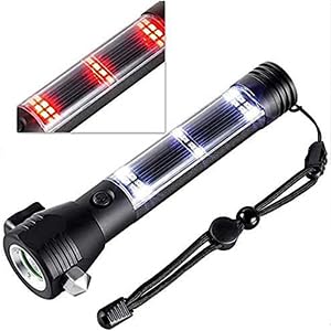 Image of 8 in 1 Multi Function USB Rechargeable Solar Powered Flashlight with Glass Breaker,Seatbelt Cutter,Alarm LED Tactical Flashlight for Camping,HikingWalking (Solar Torch Light)